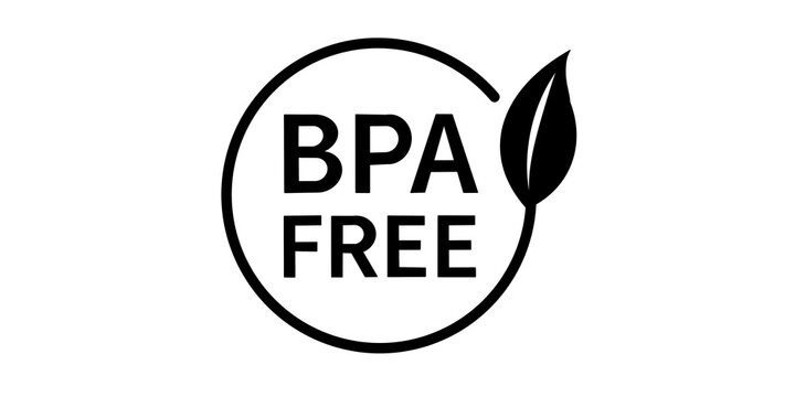 Bpa free certification label with black leaf for product safety mark.
