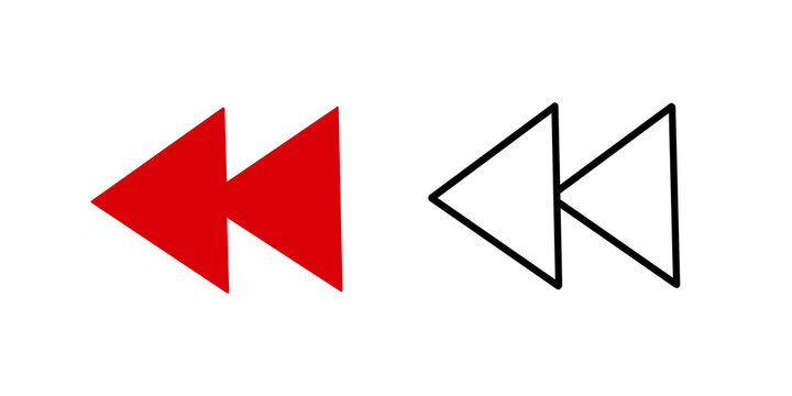 Fast backward arrow button vector icon set for media player interface.