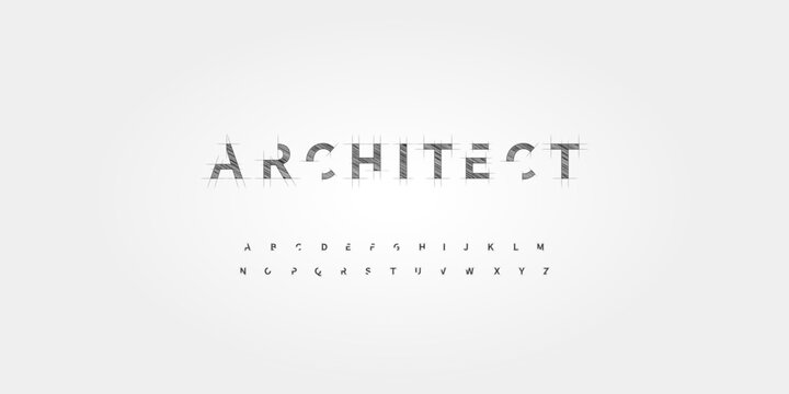 Architect Font Logo Alphabet Blueprint Letter Set Modern Typography, Creative Typographic Design for Architectural Title Text, Technical Project Headline and Logotype, Contour Fonts. Vector Typeface