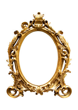 Old antique gold vintage decorative frame. Cut out background, PNG. Stylish classic gold painting, and carved design patterns