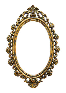 Old antique gold vintage decorative frame. Cut out background, PNG. Stylish classic gold painting, and carved design patterns