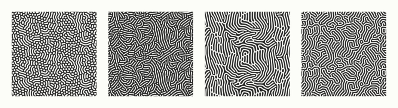 Turing Pattern Seamless Background. Abstract Organic Vector Texture In Black And White
