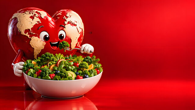 Conceptual 3D illustration of a heart-shaped Earth symbolizing global heart health, cardiovascular disease awareness, and the importance of heart care.	

