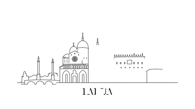 Simple line art shows Padua's skyline