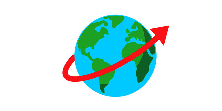 Planet earth globe with red arrow circling around for global shipping.