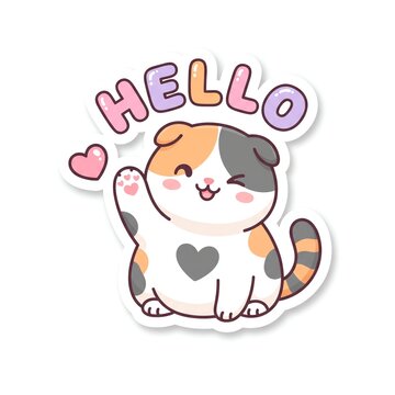 cute cat say hello sticker design