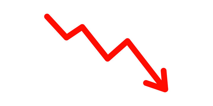 Red declining trend arrow showing financial loss and business crisis.