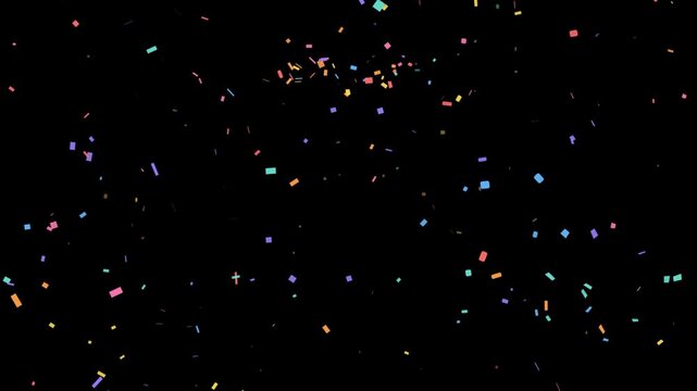 A 20-second seamless loop motion graphics background featuring falling confetti particles on a dark atmospheric backdrop.