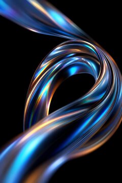 Vertical Abstract Glass Ribbon Loop with Prismatic Light Reflections