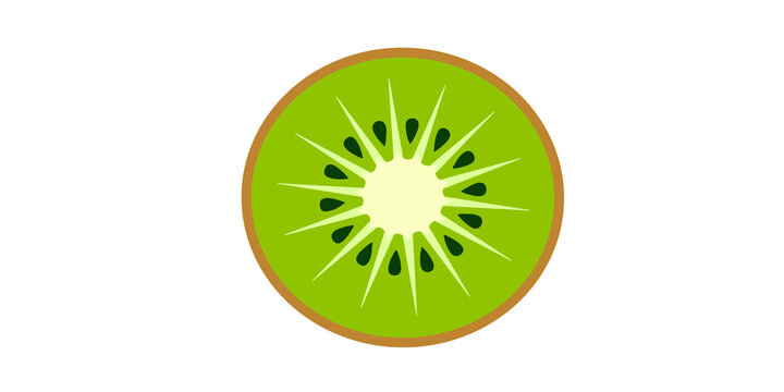 Fresh kiwi fruit slice with green flesh and black seeds in flat style.