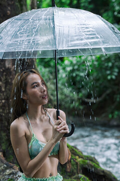 young woman with umbrella