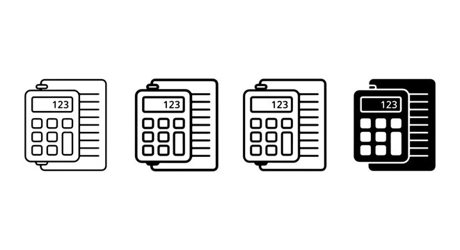 Calculator and Document Icons Set, Financial Analysis Symbols, Accounting and Data Vector Graphics