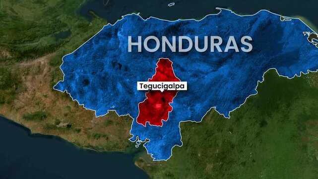 Animated map highlighting honduras and tegucigalpa in motion footage