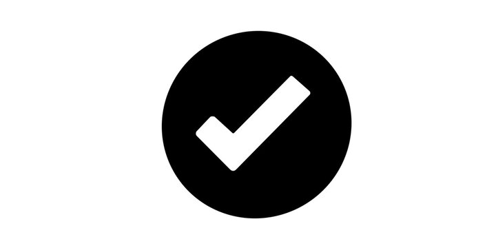 Check mark icon inside black circle button for approval and success.