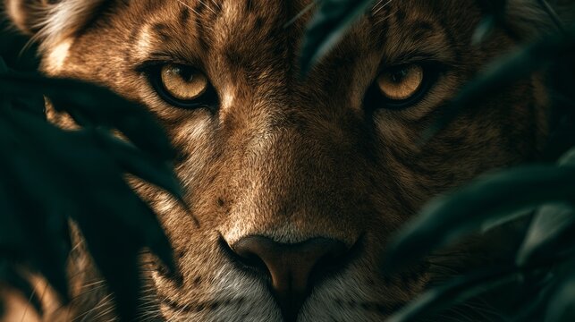 A lion's steady gaze at the camera.