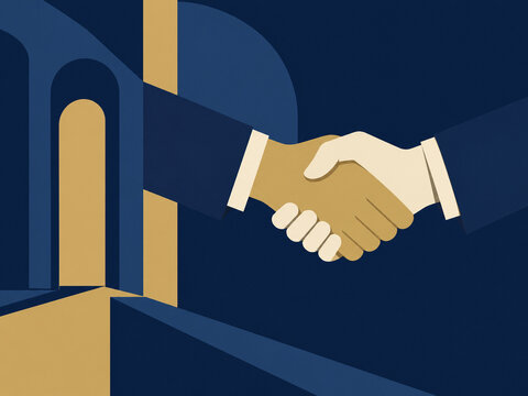 Illustration minimaliste d'une poign&eacute;e de main professionnelle