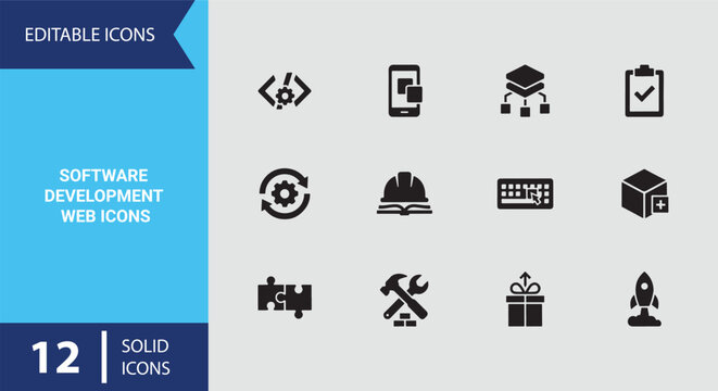 Software Engineering and Application Development Icon Set Custom Software Creation and System Architecture Graphics