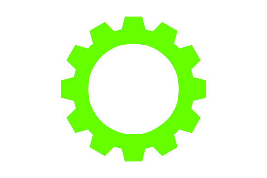 Green gear vector illustration of mechanical cogwheel symbol with center space, transparent background