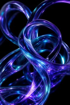 Intricate Entangled Glowing Glass Tubes in Neon Purple and Cyan