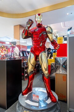 Bangkok, Thailand - September 4, 2025 : Iron Man Mark IV figure 1:6 standing gracefully. Iron man is a popular line of construction toys manufactured by the Hottoy Group.