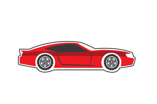 Red sports car vector illustration of a modern coupe vehicle side view, transparent background
