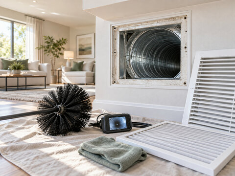 Residential air duct cleaning and HVAC maintenance in modern home