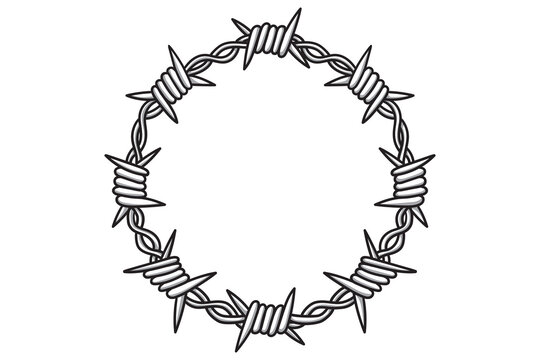 Barbed wire oval frame vector illustration isolated on transparent background