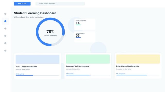 Modern Student Learning Dashboard Digital Interface Animation For Education Management System Monitoring Progress And Course Completion Overview