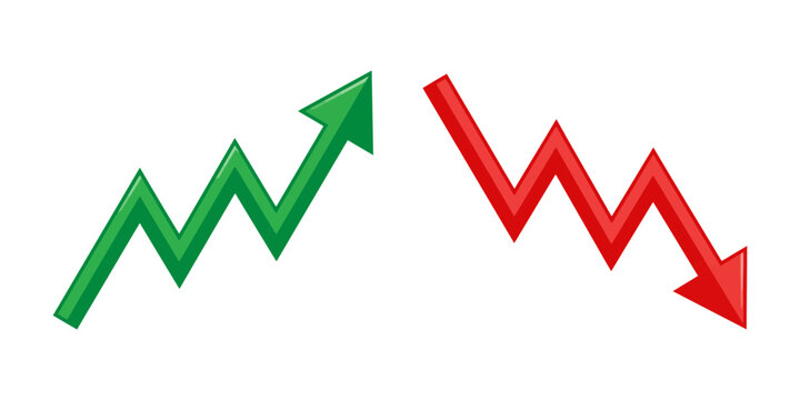 Up and down arrow icons showing increase and decrease trend isolated on white background, Vector, illustration