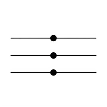 Minimalist slider icon with three horizontal lines and circular adjustment knobs