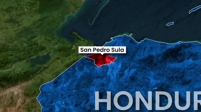 Animated motion map graphic highlights San Pedro Sula within Honduras