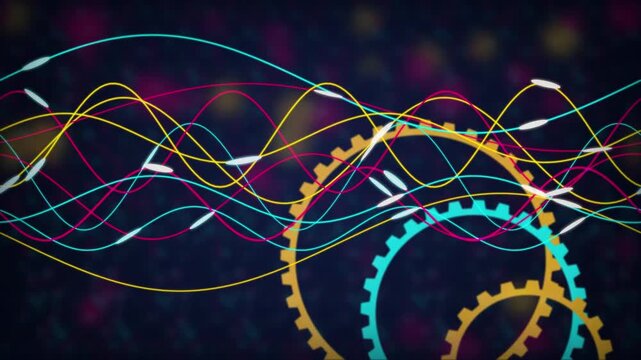 Rotating gears and wavy signal lines seamless loop background