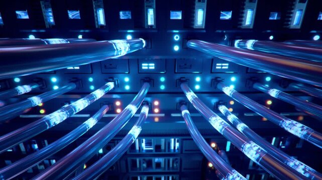  Glowing Fiber Optic Cables Connection Technology Background