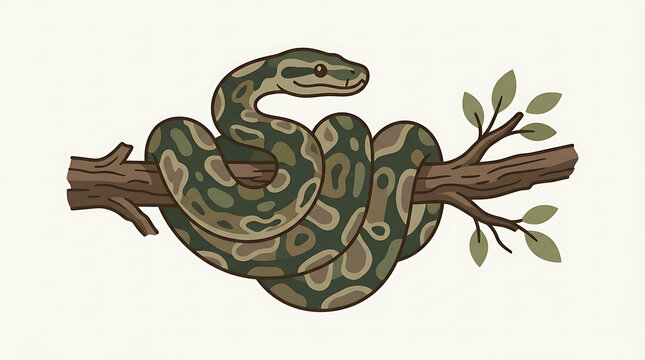 Cartoon snake wrapped around a wooden tree branch