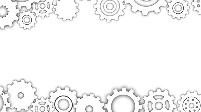 gear background animation Rotating White Cogwheel Border Frame Video, Technical Engineering Mechanism Motion Graphic