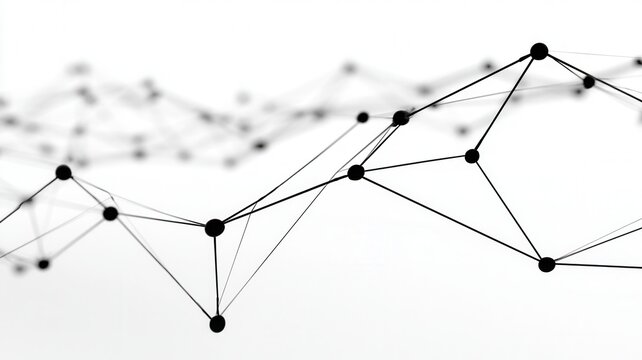 Abstract network structure connecting black nodes illustrating technology data communication systems and global digital