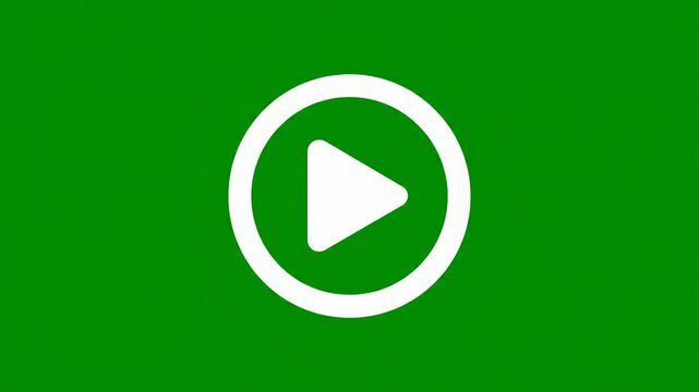 White play button icon centered on bright green background animation loop for digital media content creation and web user interface