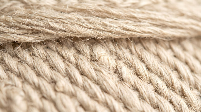Macro close-up of twisted natural jute rope fiber texture background