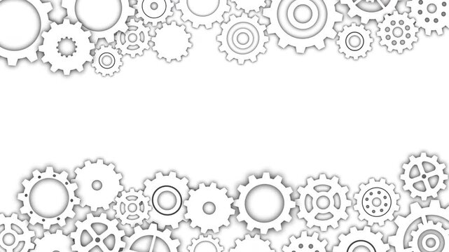 Gear intro animation Mechanical Gear Frame Motion Graphic Video Rotating White Cogwheel Border Frame Video, Technical Engineering Mechanism White Steampunk Cogwheels