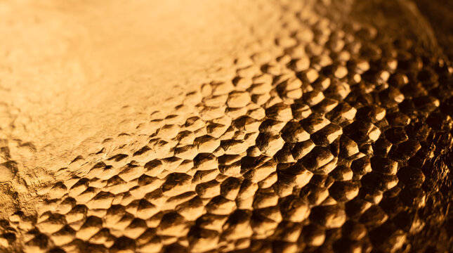Macro close-up of hammered gold metal texture background