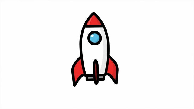 Animated rocket ship launching into outer space performing dynamic flight maneuvers shown in this smooth high quality motion graphic video