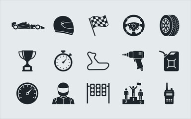 Obraz premium 15 Formula 1 Racing and Motorsport Solid Glyph Icons Set