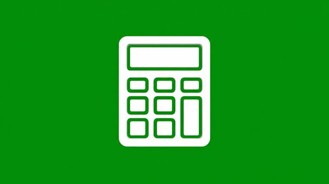 Calculator icon spinning in a smooth motion graphic animation on a solid chroma key green screen background for video projects