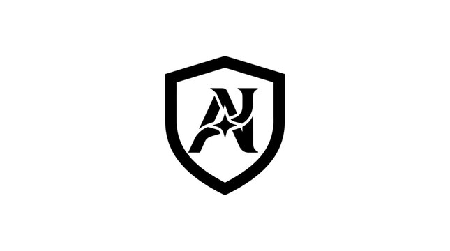 Black and white letter an monogram logo inside a shield emblem