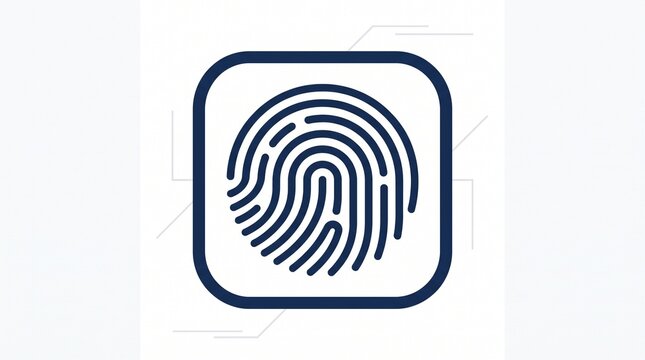 Fingerprint Identification Icon: A minimalist, stylized icon depicting a fingerprint within a rounded square, representing identity verification, security, and biometrics.