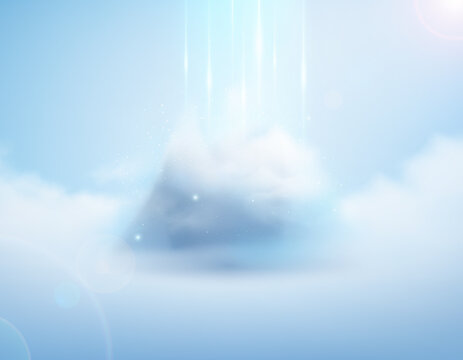 白い雲と光の筋で表現した明るいクラウドコンピューティング背景