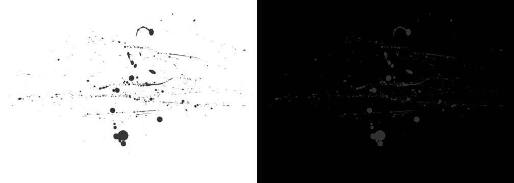 Grunge ink splatters and scratches texture, black and white distressed overlay elements, vintage paint drips for graphic design