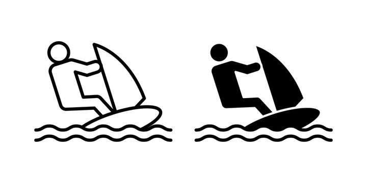 Windsurf icon flat outline in black