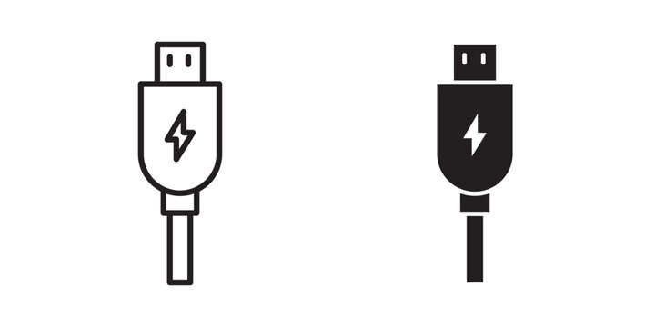 USB icon flat outline in black