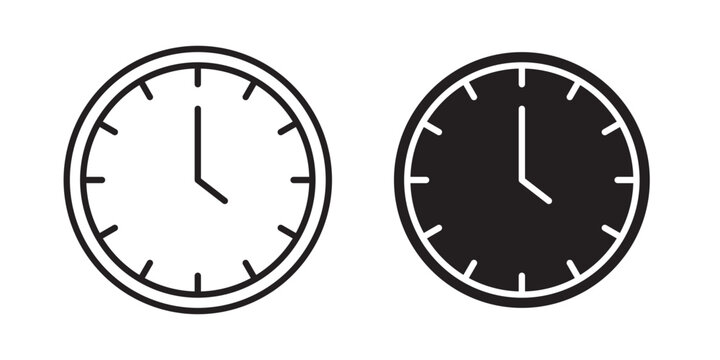 Time clock icon flat outline in black